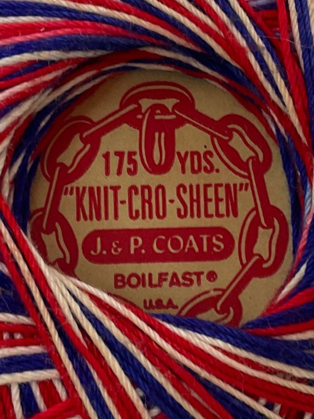 Vintage J & P Coats Knit-Cro-Sheen Red White and Blue Crochet Thread